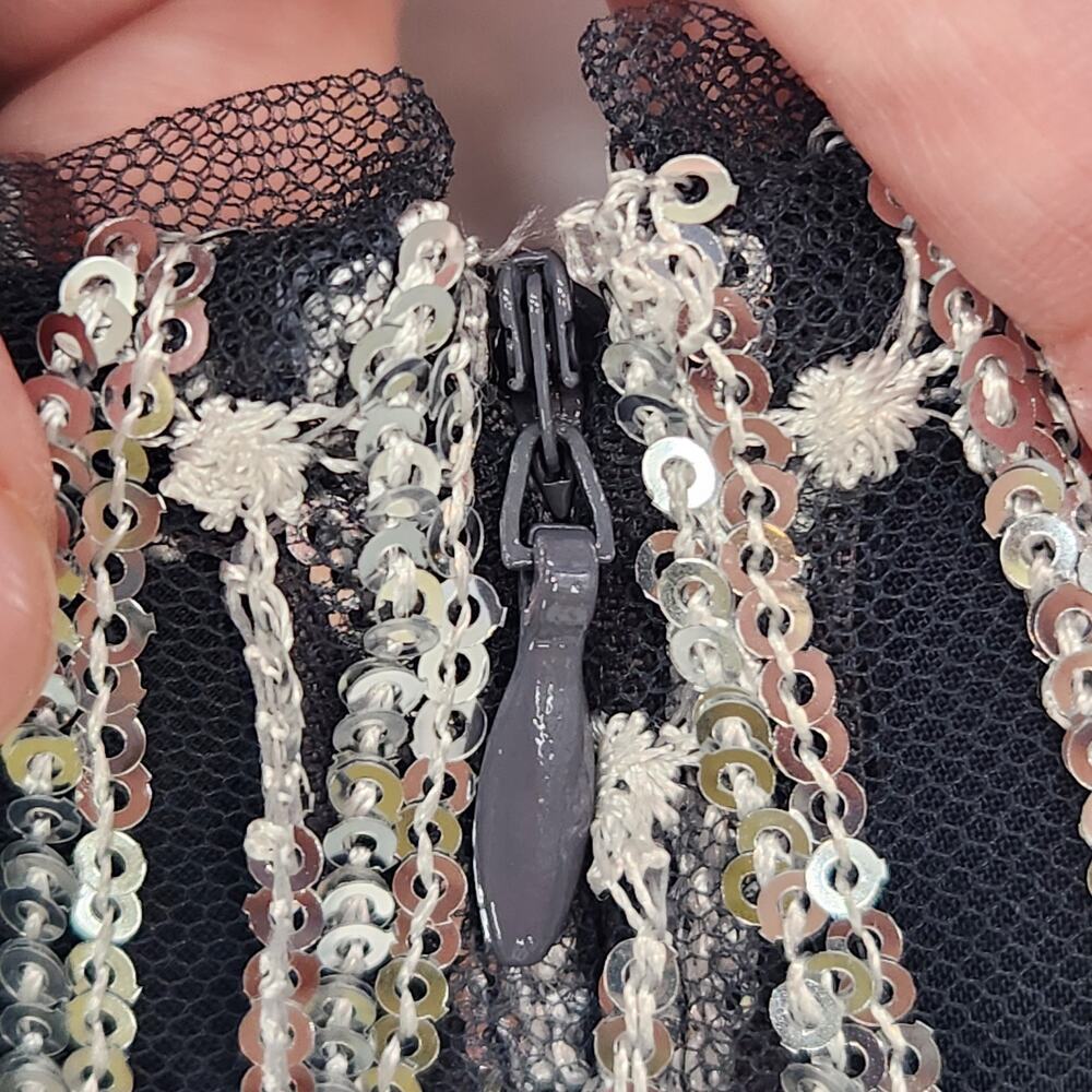 Anthropologie Maeve Fringe Sequin Navy & Silver Flapper Midi Skirt Women's 14 - Picture 7 of 9
